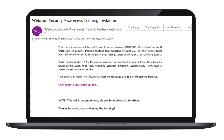 Graphic of computer with Webroot Security Awareness Training Invitation