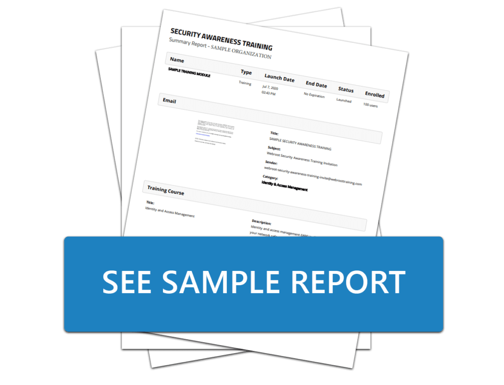 Graphic of papers and text saying, "See sample report"