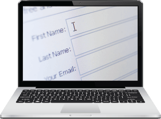 Photograph of laptop with a form on its screen